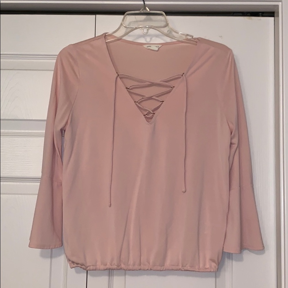 Pink v neck long sleeve blouse